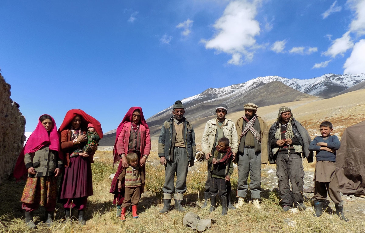 This photograph taken on October 8, 2017 shows Afghan Wakhi nomad family posing for a picture in the Wakhan Corridor in Afghanistan.