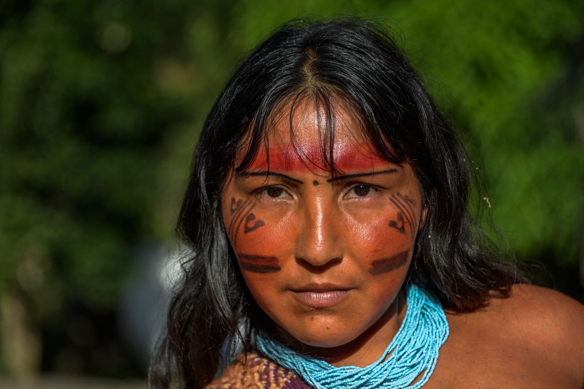 Portrait of Kurija Waiapi in the Waiapi indigenous reserve in Amapa state in Brazil on October 14, 2017.