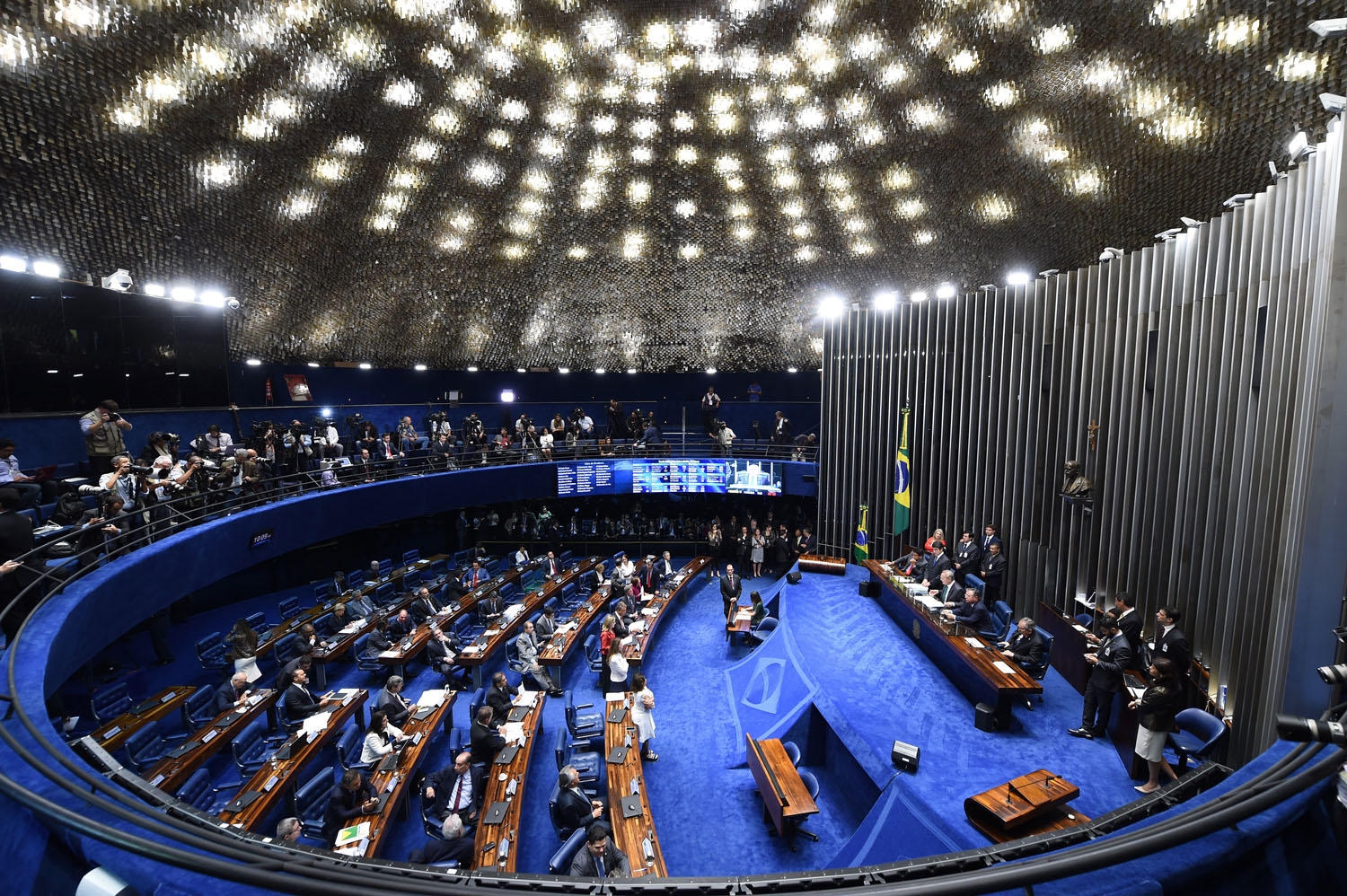 Overview of the Senate session during a debate of a vote on suspending President Dilma Rousseff and launching an impeachment trial, in Brasilia on May 11, 2016 Overview of the Senate session during a debate of a vote on suspending President Dilma Rousseff and launching an impeachment trial, in Brasilia on May 11, 2016