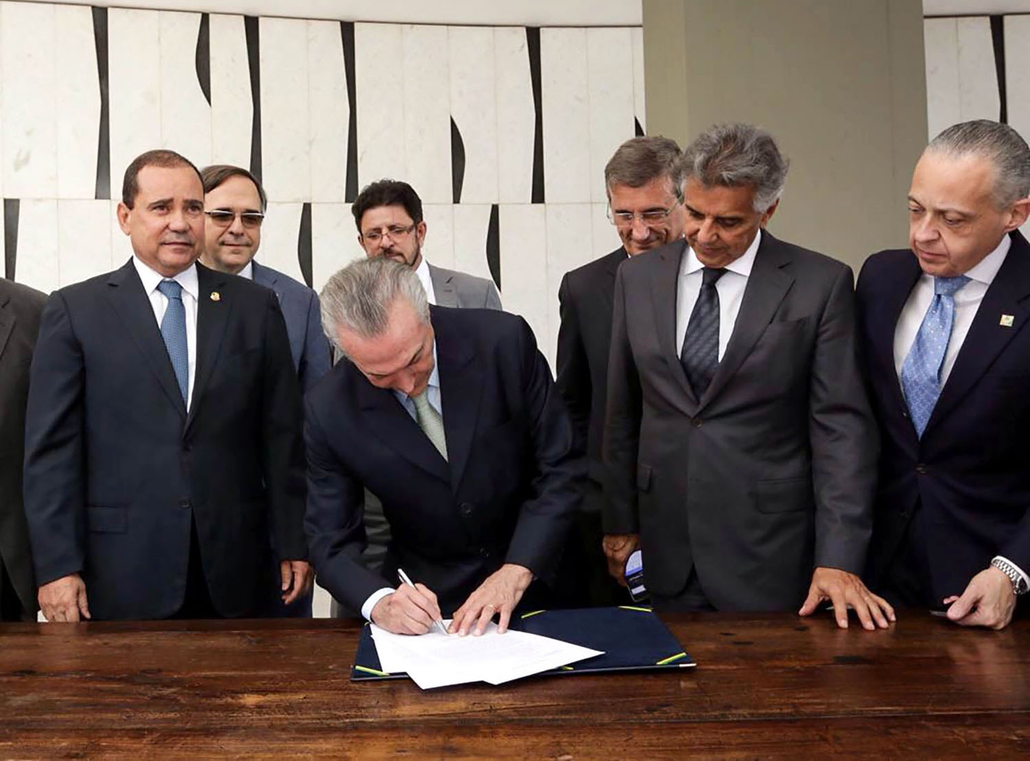Michel Temer assumes as interim president at Jaburu Palace after the withdrawal of President Dilma Rousseff by the Senate in Brasilia on May 12, 2016 Michel Temer assumes as interim president at Jaburu Palace after the withdrawal of President Dilma Rousseff by the Senate in Brasilia on May 12, 2016