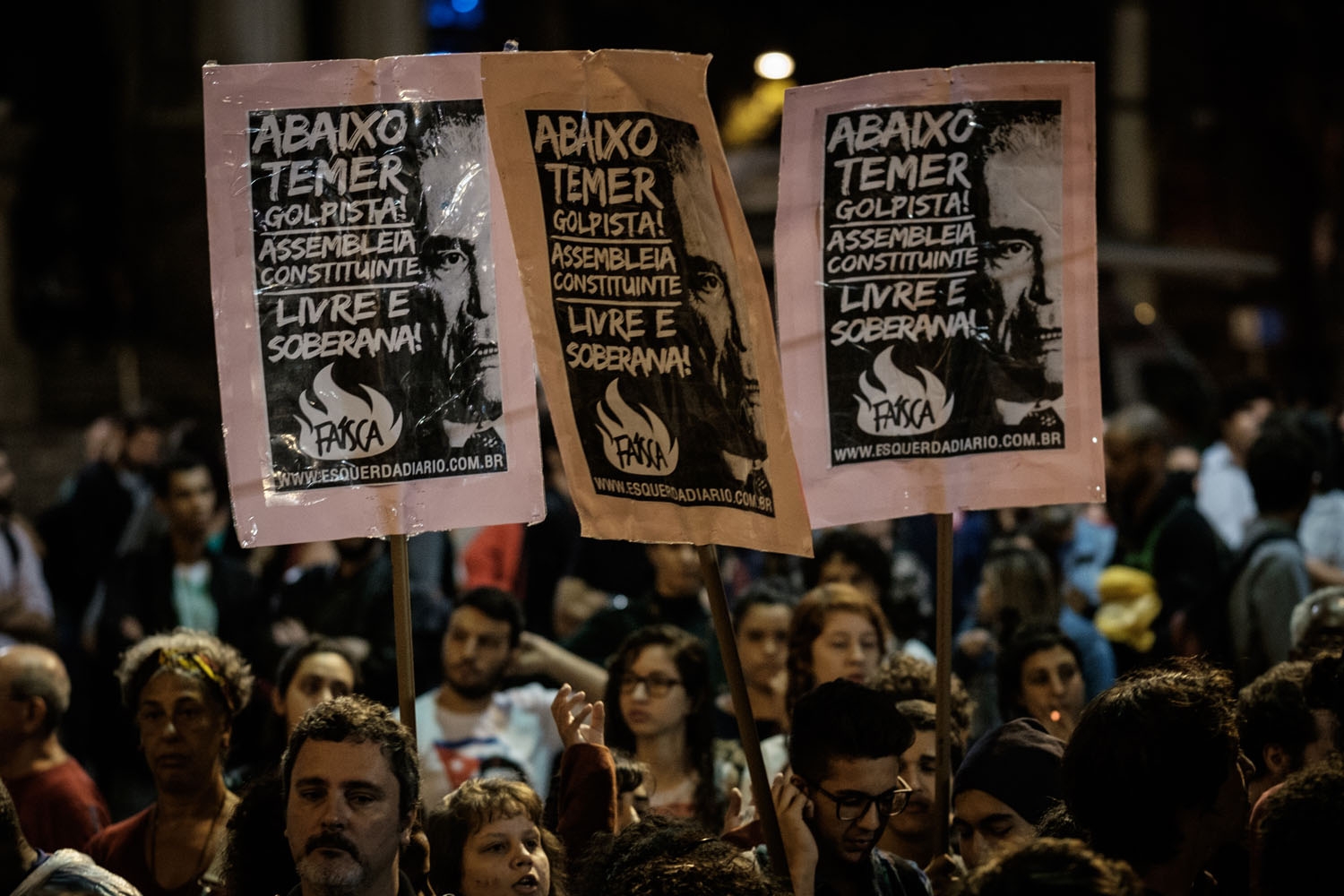 Activists protest against Brazil's acting president Michel Temer in Rio de Janeiro, Brazil, on May 13, 2016 Activists protest against Brazil's acting president Michel Temer in Rio de Janeiro, Brazil, on May 13, 2016