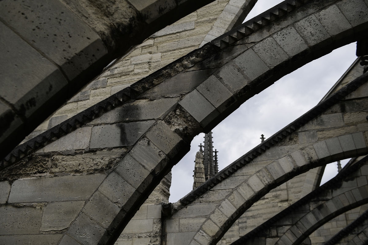 A picture taken on June 28, 2017 shows arches of Notre-Dame cathedral in Paris, as the monument needs a huge restoration.