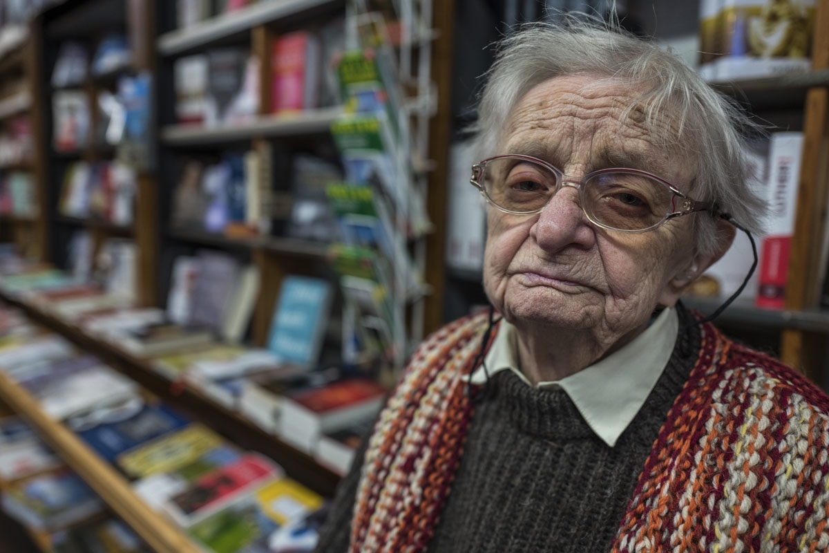 Bookshop owner Helga Weyhe poses in her shop the German town of Salzwedel on January 10, 2018.