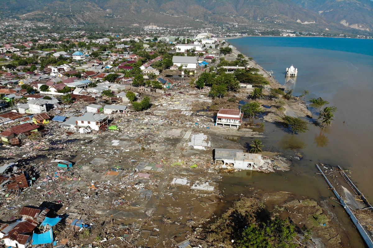 Aerial view of the devastation caused by an earthquake and tsunami in Palu, October 1, 2018.