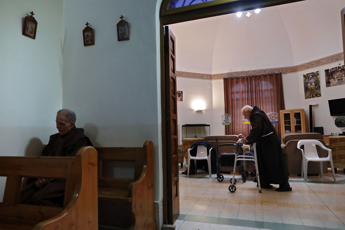 Franciscan friars, who are retired or on sick leave, are seen at the infirmary, a whole floor dedicated to them, at the Church of the Saint Saviour Convent, headquarter of the Franciscans in the Holy Land, in the Old City of Jerusalem, on February 11, 201