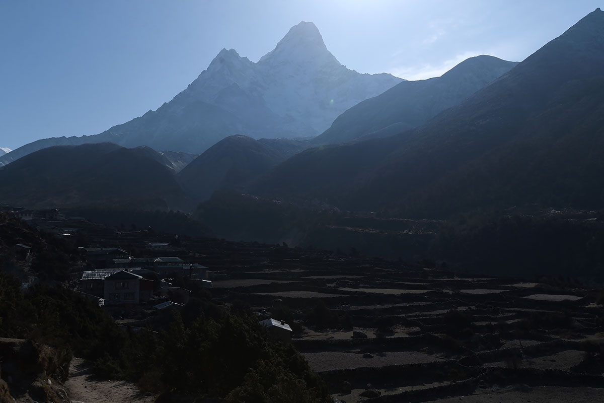 Mount Ama Dablam (6812 metres) as seen from the Pangboche village in the Everest region, April 27, 2018.