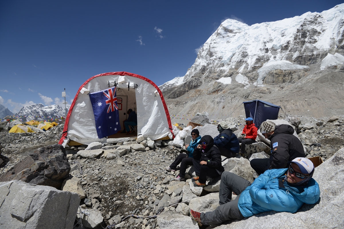 Patients wait to see a doctor at the Everest ER tent clinic at Everest Base Camp, April 24, 2018.