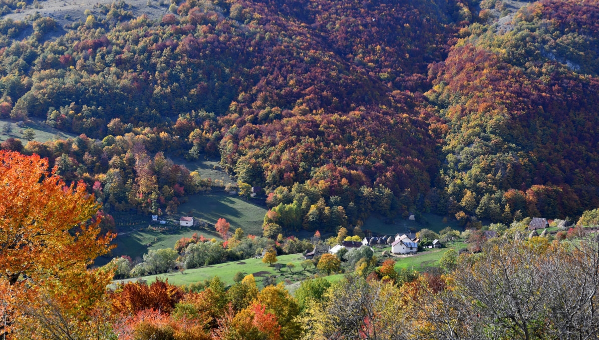 An aerial picture shows the village of Bozanovici, near the town of Kalinovik, eastern Bosnia, on October 18, 2017.