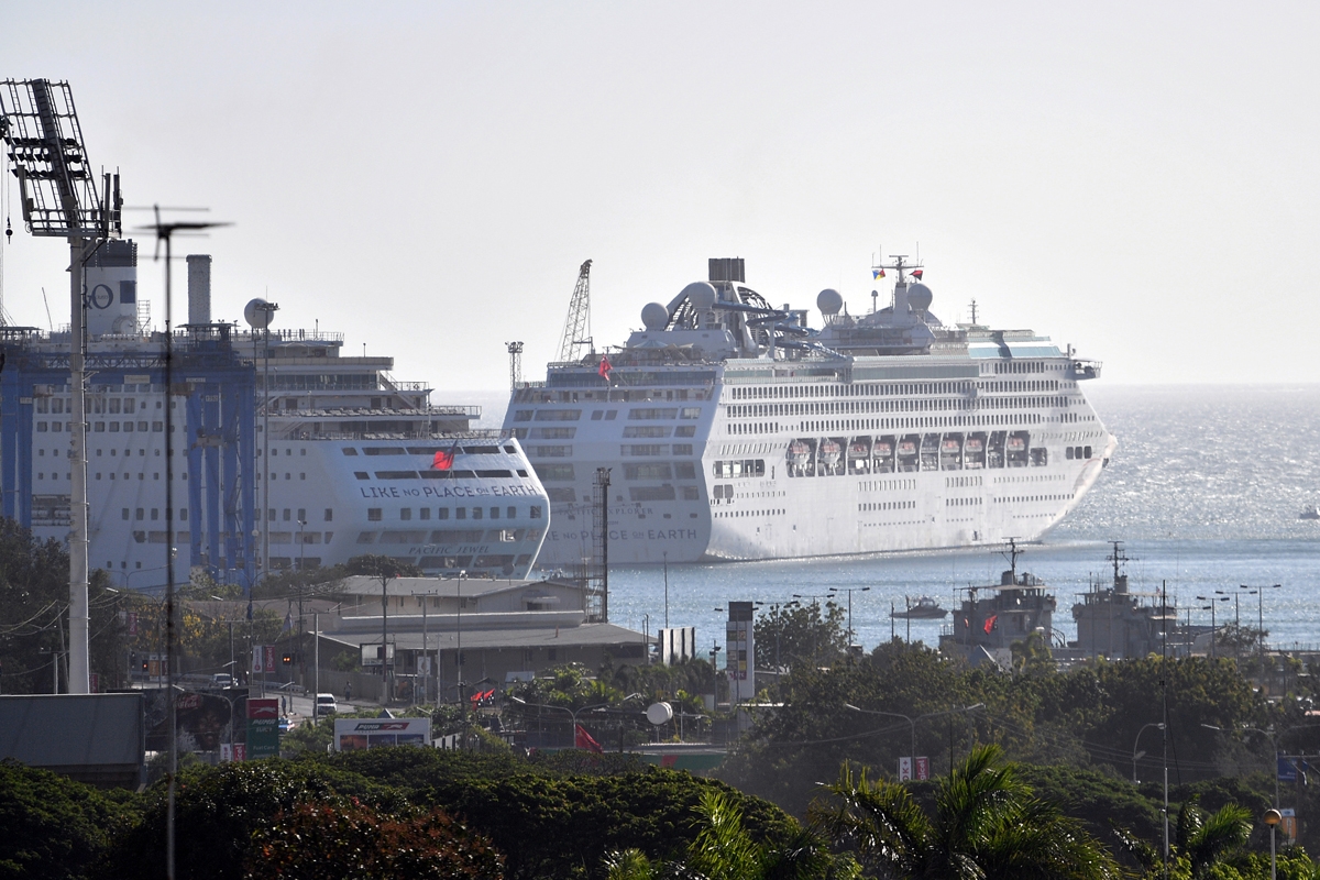 This picture taken on November 13, 2018 shows cruise ships that will accommodate delegates and journalists at this year's Asia-Pacific Economic Cooperation (APEC) Summit in Port Moresby.