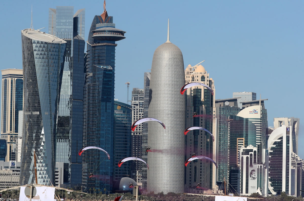 . A picture shows celebrations of Qatar's national day in the capital Doha on December 18, 2017. / AFP PHOTO / STRINGER