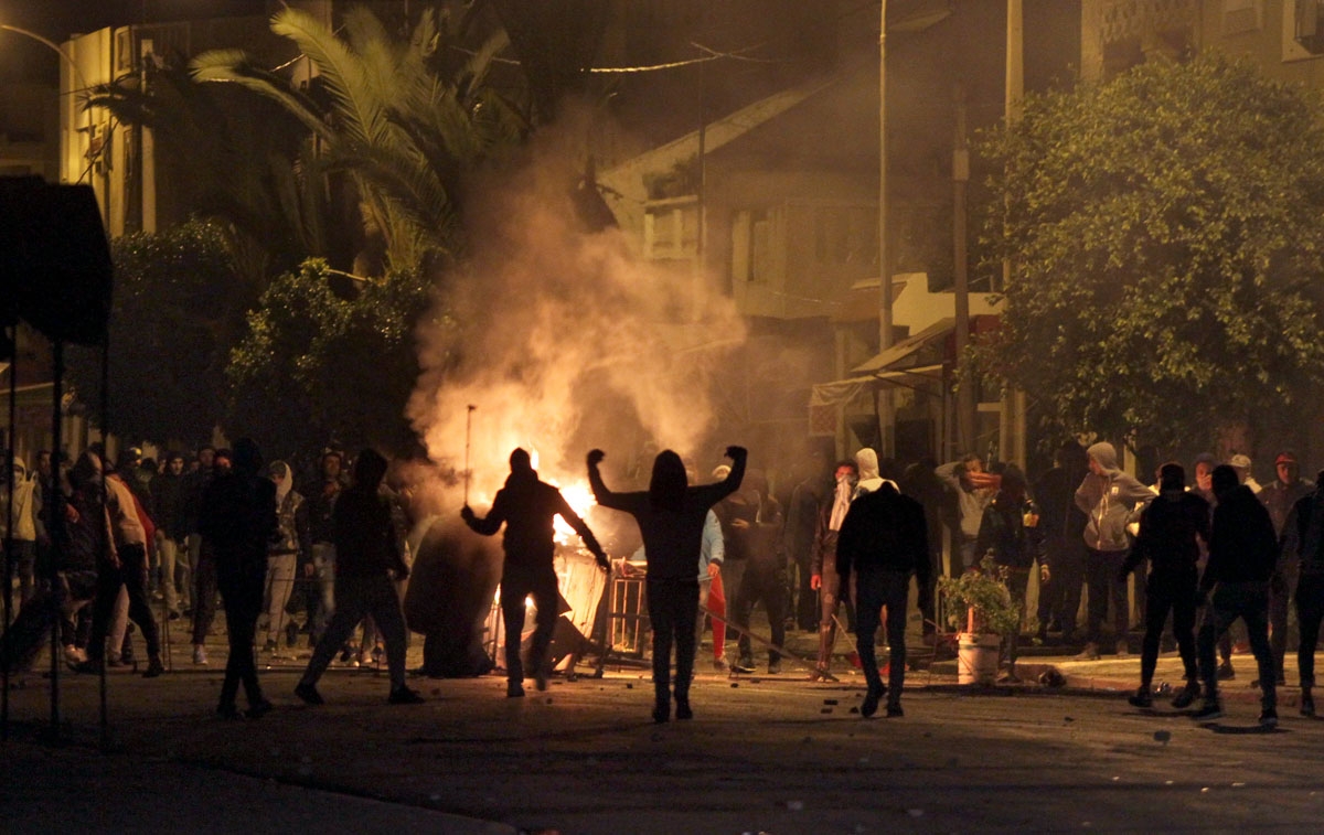 Tunisian protesters take to the streets in Siliana, some 130 kms south of Tunis, late on January 11, 2018.