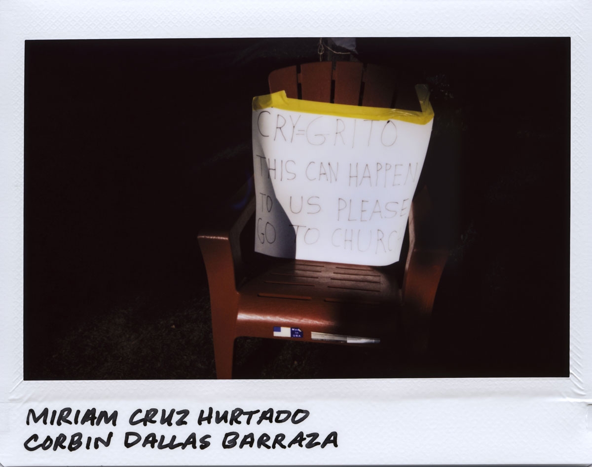 A sign is placed on a chair for the memory of Miriam Cruz Hurtado, 31-years-old, and her son Corbin Dallas Barraza, 4-years-old, in the 1700 block of North Mannheim in Stone Park, Illinois on September 24, 2017. Hurtado and Barraza were both strangled an