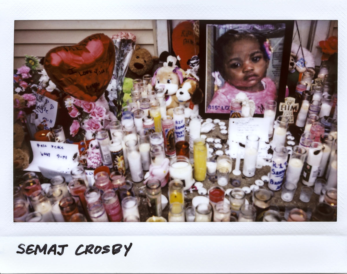 A vigil for Semaj Crosby, 17-month-old, outside her home in the 300 block of Louis Road in Joliet, Illinois on April 28, 2017. Crosby was reported missing on April 25, but was later found under a couch in her home on April 27. Her death is being ruled as