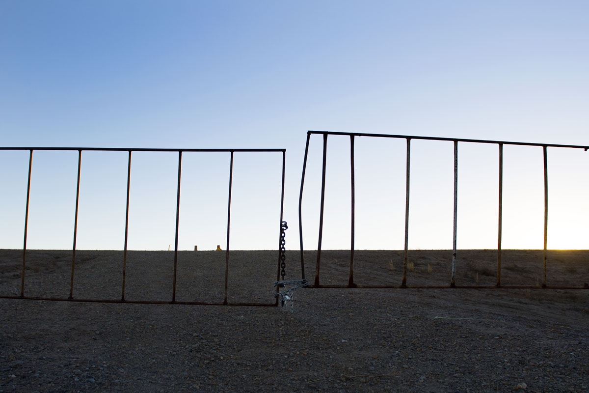 A worn gate marks the boundary near the US/Mexico border in Presidio, Texas, on February 20, 2017.