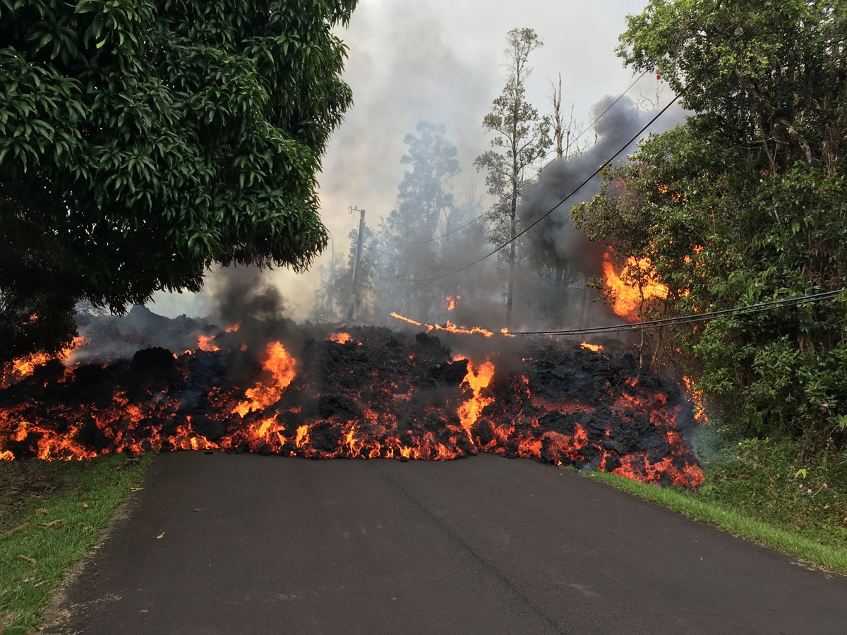 A lava flow moved on Makamae Street in the Leilani estates subdivision in the morning of May 6, 2018