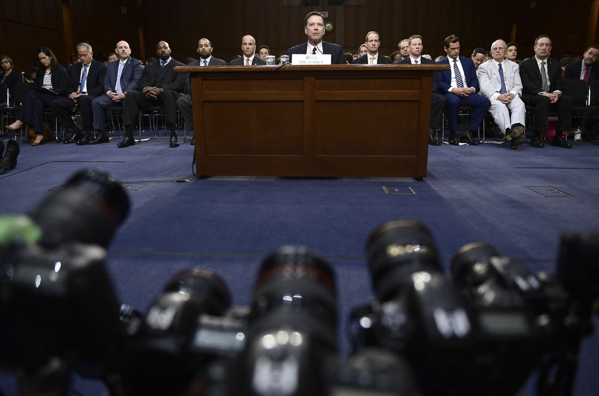 Former FBI Director James Comey testifies during a US Senate Select Committee on Intelligence hearing on Capitol Hill in Washington, DC, June 8, 2017.