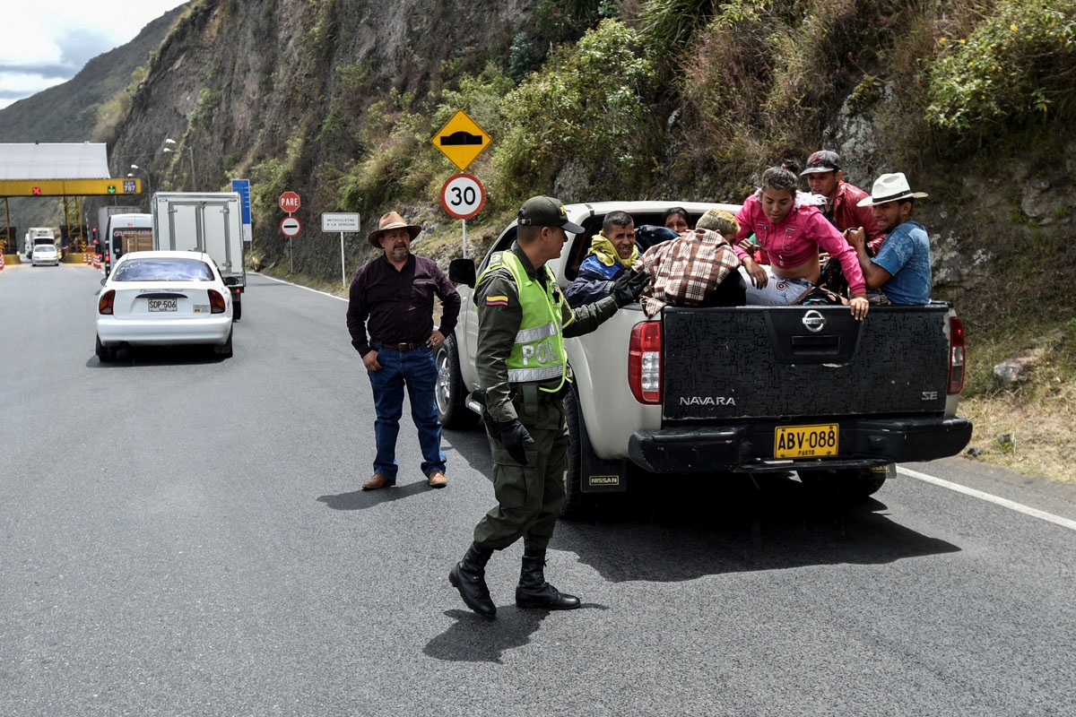 A truck is stopped on the Pan-American Highway between Pasto and Ipiales, Colombia, on August 23, 2018.