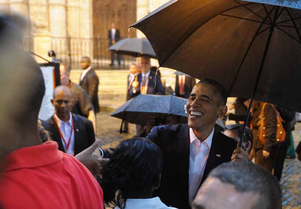 Obama arrive à la cathédrale de La Havane, le 20 mars 2016 Obama arrive à la cathédrale de La Havane, le 20 mars 2016